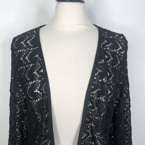 NEW Surf Gypsy Black Lace Open Front Long Sleeve Swim Cover Up Womens Medium - Picture 4 of 7